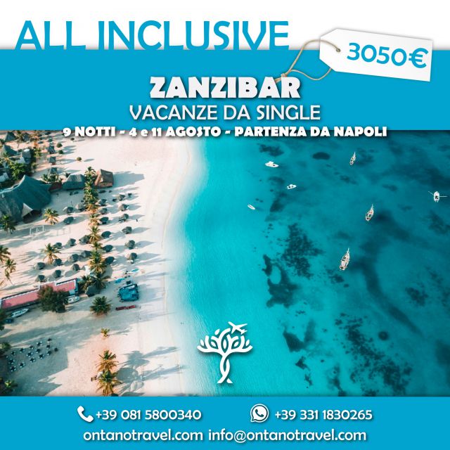 Parti per una vacanza da single in Zanzibar 👉🏻 9 notti 4-11 agosto con partenza da Napoli 😍

Per info e prenotazioni: 
👉🏻 link in bio 
 📞 +390815800340
 📲 Whatsapp: +393311830265
 📩 info@ontanotravel.com

#ontanotravel #ontanoviaggi #zanzibar #summer2023 #holidays2023